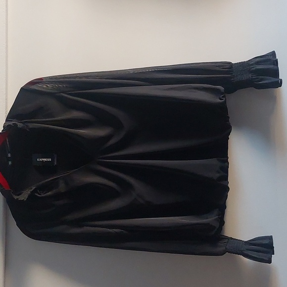 Express New Chiffon Ruffle Sleeve Blouse Black Medium - Picture 2 of 9